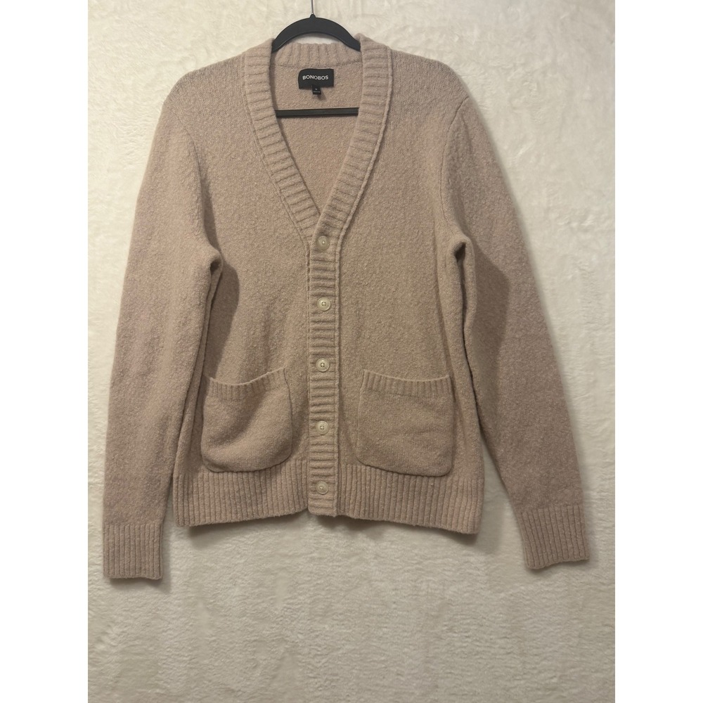 Bonobos Mens Wool Blend Shawl Collar Cardigan Sweater Beige Oatmeal Medium W6356